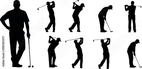 golf swing sequence flat design vector illustration with progressive motion stages