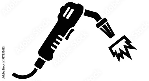 Black welding torch icon performing metal fabrication work for heavy industry