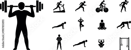 man performing diverse fitness exercises flat design vector illustration