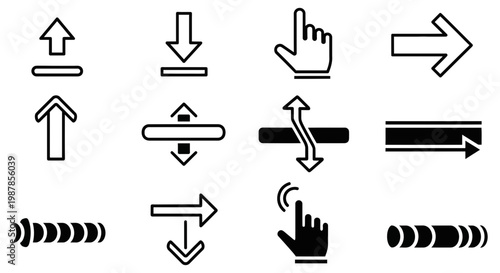 Collection of diverse digital interface arrows and hand cursor icons