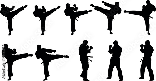 martial arts kick sequence flat design vector illustration on white background