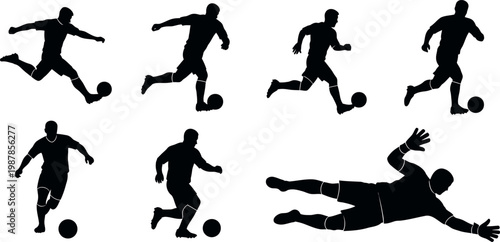 soccer player actions sequence dynamic movement flat design vector illustration