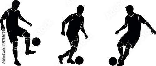 three soccer players in action flat design vector illustration