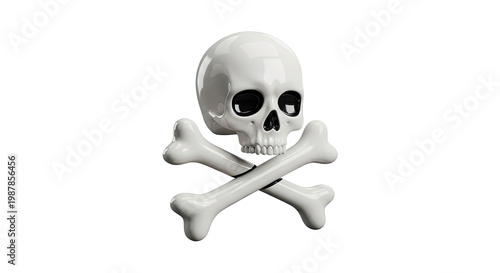 3D Render of a Shiny White Skull and Crossbones