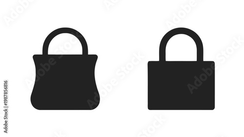 Two padlocks one open and one closed depicted in black silhouette. Two black lock icons one open and one closed depicted in a bold silhouette, Vector Illustration.