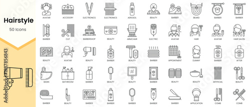 Simple Outline Set ofHairstyle icons. Linear style icons pack. Vector illustration