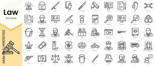 Simple Outline Set ofLaw icons. Linear style icons pack. Vector illustration