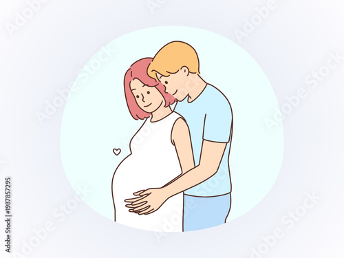 Happy Man Hugging His Pregnant Wife from Behind
