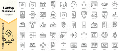 Simple Outline Set of Startup Business icons. Linear style icons pack. Vector illustration