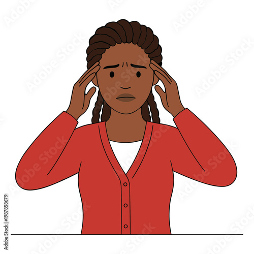 Woman experiencing stress while sitting at a desk with her hands on her head