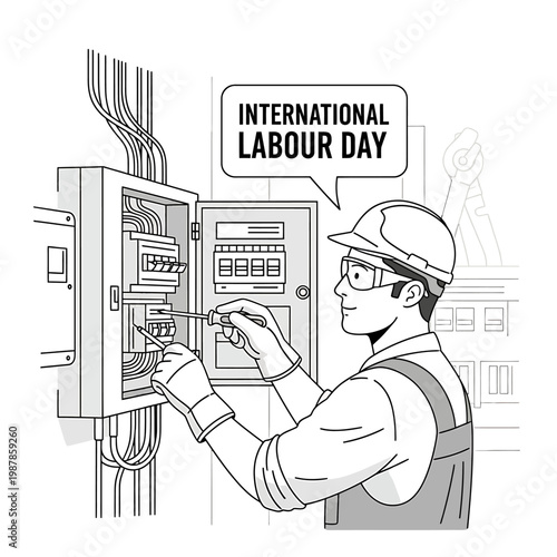 International Labour Day Celebration With Construction Worker Illustration