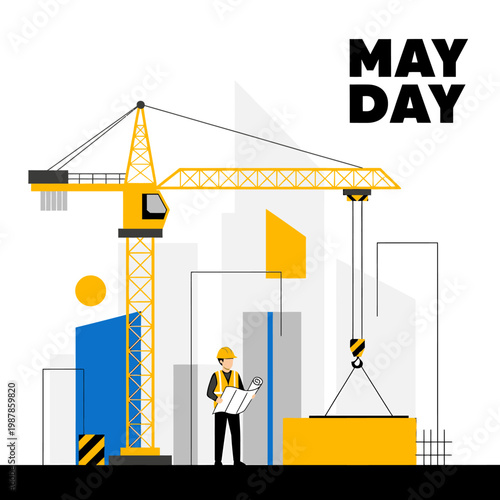 May Day Illustration For Labour Day Celebration With Construction Workers