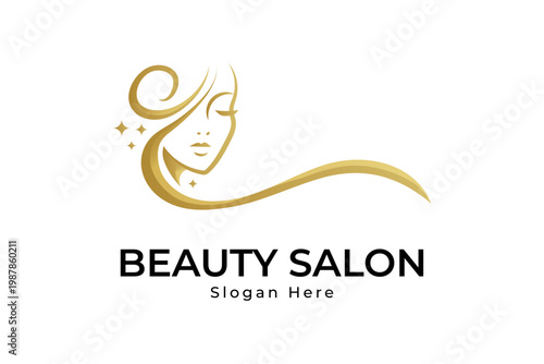  luxury Hair salon with hair and Scissors Concept logo design icon template	
