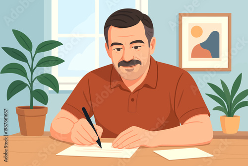 Man writing letter at desk