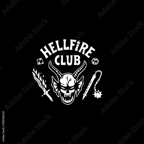 Cuadro en lienzo Hellfire Club skull emblem with weapons, dark gothic symbol, edgy black and whit