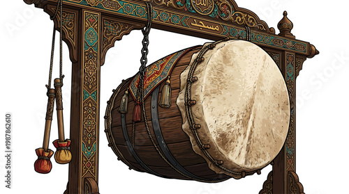 Ramadan Music Cultural Percussion Instrument Traditional Islamic Drum Depicting Celebration Festival Sound Festive Season Artistic Rendering Ethnic Wooden Structure