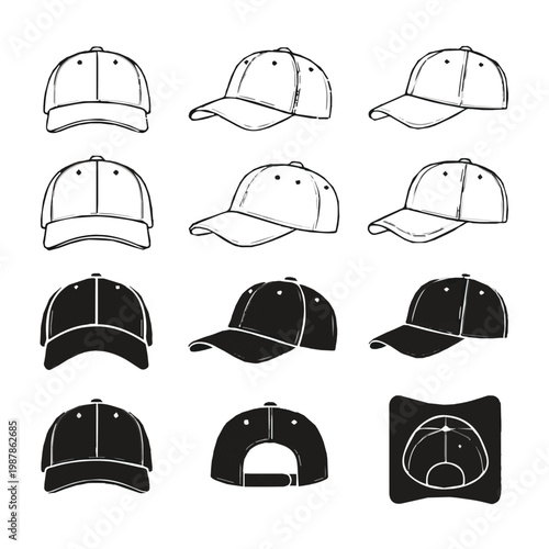 Collection of various baseball cap styles and views