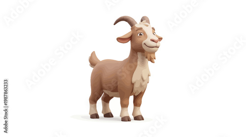 Adorable and cheerful billy goat in 3D cartoon style, perfect for kids design, stickers, mascot, and playful branding