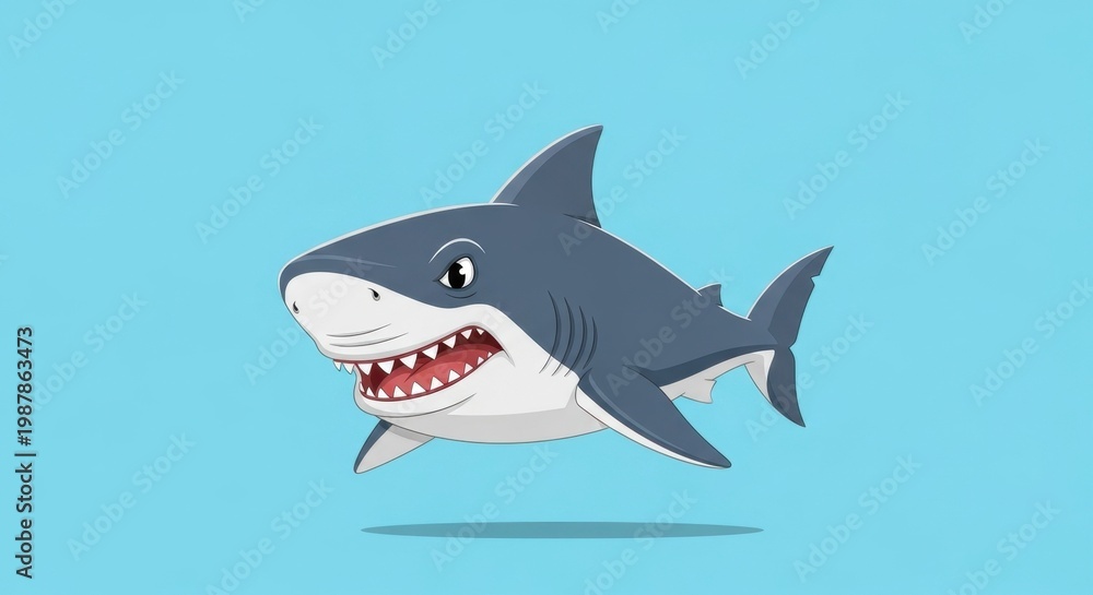 Naklejka premium Cartoon Shark Illustration on a Blue Background.