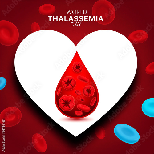 World thalassemia day awareness illustration with heart and blood drop design for medical campaigns