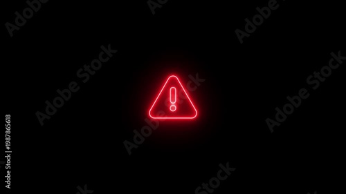 Neon line warning attention white color animation icon signal alert risk safety danger road warning sign sign symbol. alert , risk , safety, danger road warning sign, Warning attention icon signal