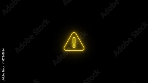 Neon line warning attention white color animation icon signal alert risk safety danger road warning sign sign symbol. alert , risk , safety, danger road warning sign, Warning attention icon signal