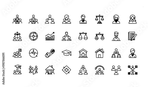 Minimal social policy icons set community rights welfare and public services vector eps10