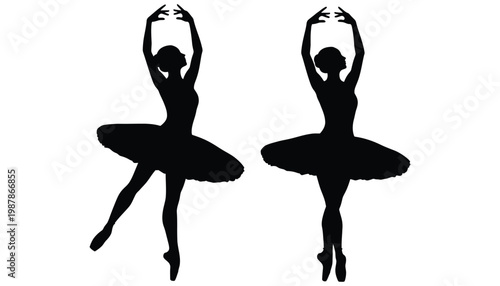 Ballet dancers in black silhouette performing a graceful pose together