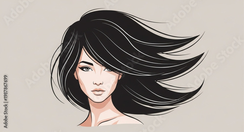 Beautiful Woman With Flowing Black Hair.