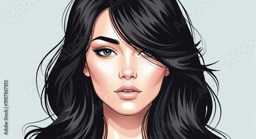 Beautiful Woman with Long Black Hair and Striking Eyes.