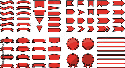 Set of Red Arrows and Banners Vector Graphics for Design and Presentation