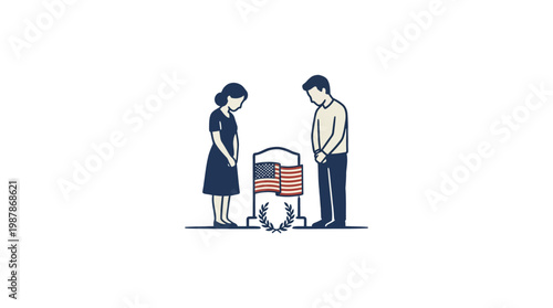 Grieving Family At A Soldier's Grave Memorial