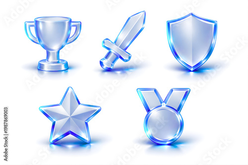 Holographic Glass Gaming Achievement Icon Set