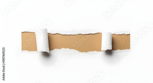 Torn paper effect ripped white paper revealing a brown cardboard background
