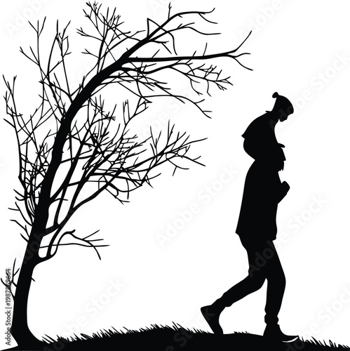Lonely Man Walking Under Bare Tree – Solitude Silhouette Art