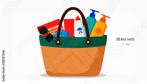 Brown tote bag with products.