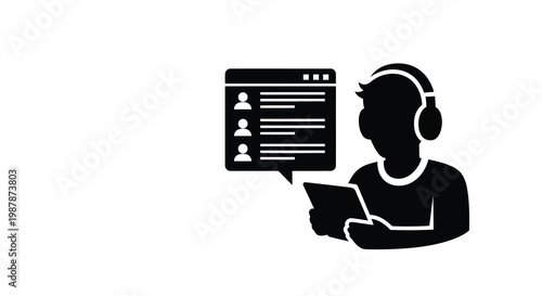 Person using headphones and viewing a video call interface on a device