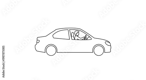 Simple line drawing of a sedan car with a driver inside