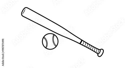 Baseball bat and ball drawing depicted in stark silhouette
