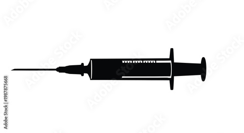 A black syringe depicted in a stark dramatic silhouette