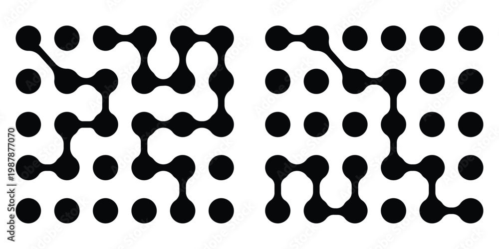Fototapeta premium Yellow Pattern of Red metaballs isolated on black background. Modern geometric shapes of liquid connected drops. Vector illustration. Abstract geometric figures of connected molecules.