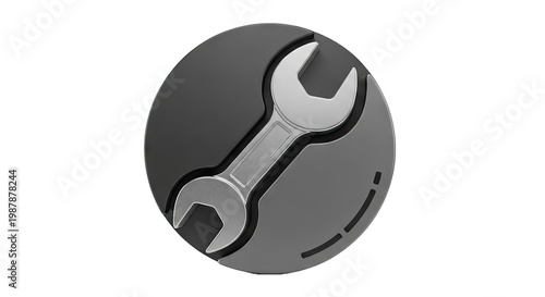 Chrome Wrench Icon on Dark Gray Circle