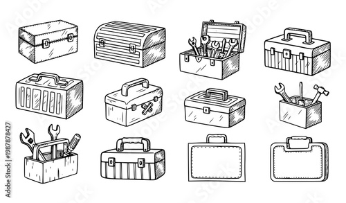 Toolbox doodle icon set hand drawn repair kit sketch tools vector collection