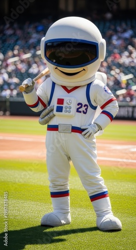 Chicago White Sox Mascot Southpaw Poses on Baseball Field.