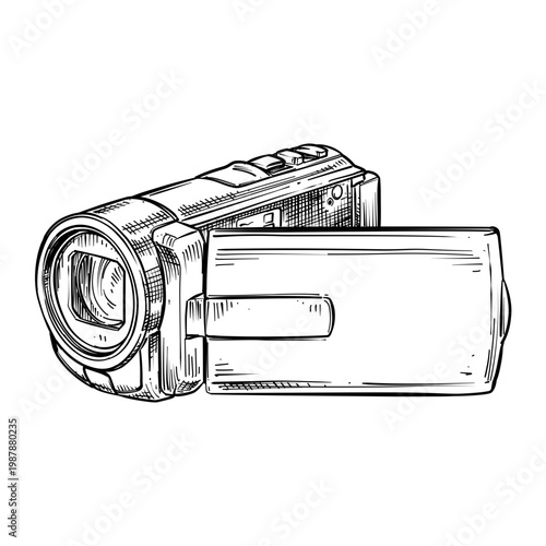 handycam video camera vector line art hand drawn illustration
