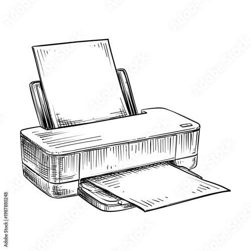 printer vector line art hand drawn illustration