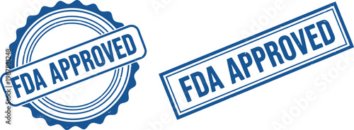 FDA Approved Blue Stamp and Seal Vector Icons for Medical and Pharmaceutical Certification