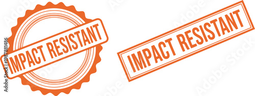 Impact Resistant Orange Stamp Badges Vector Set for Product Labeling and Packaging Design