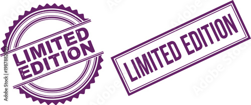 Purple Limited Edition Stamp Badges Isolated on White Background for Exclusive Product Promotion