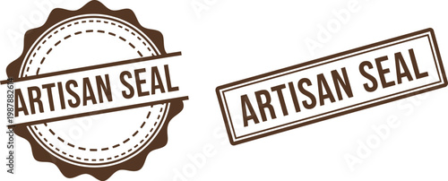 Vintage artisan seal stamp set, brown retro badge and label design for handmade product branding